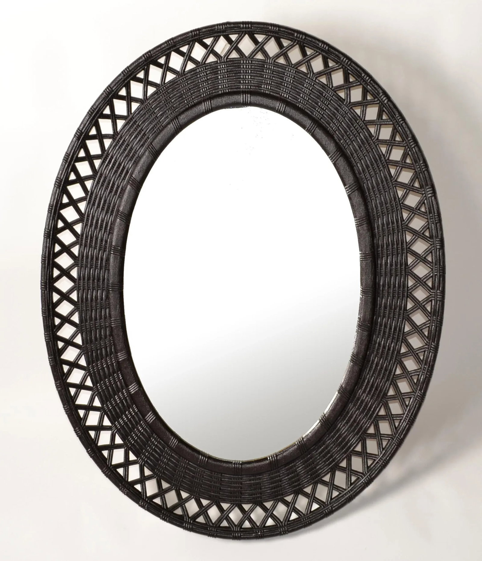 1978 Bohemian Chic Brown Resin Lattice Oval Wall Mirror Made in USA - 12