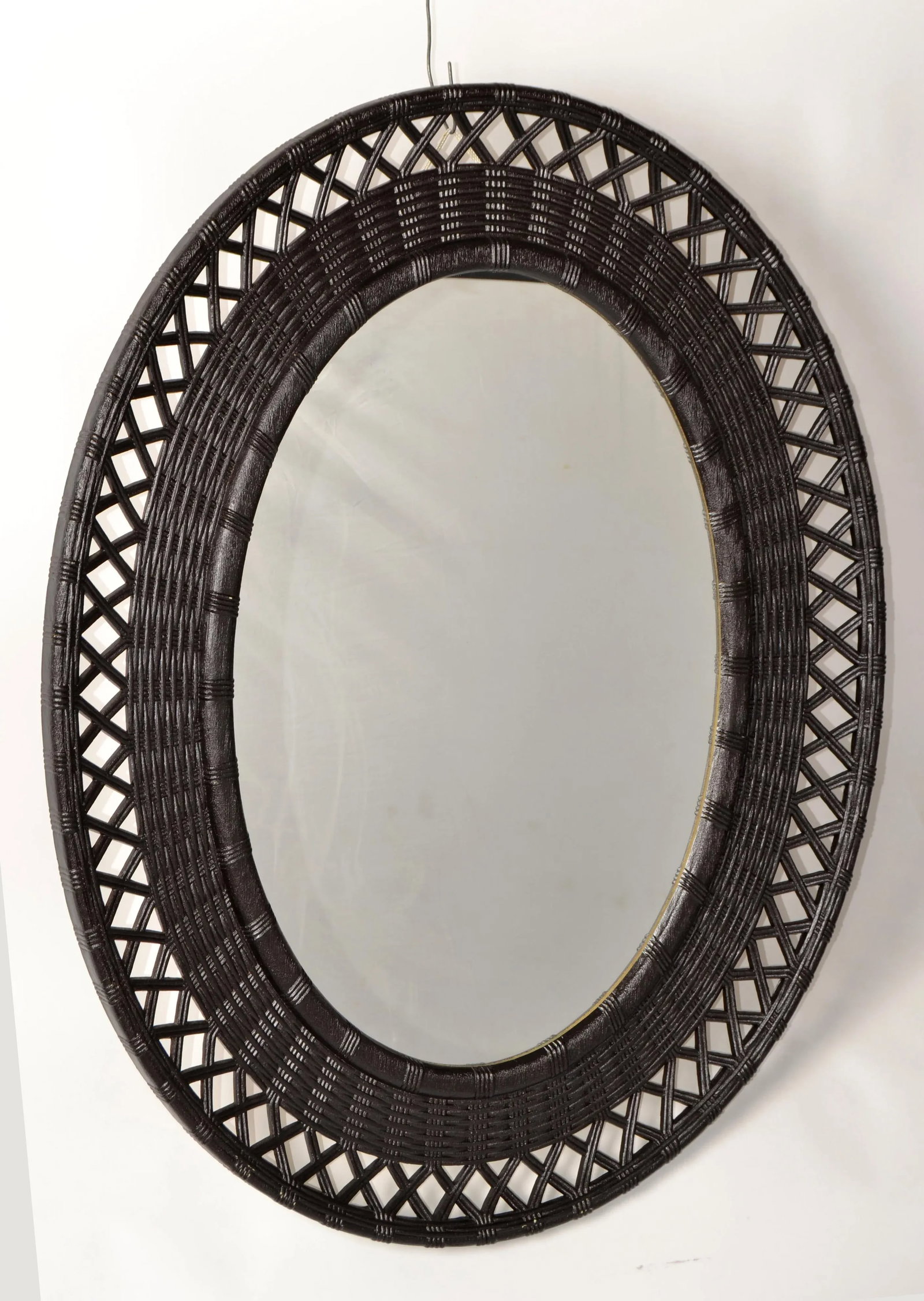 1978 Bohemian Chic Brown Resin Lattice Oval Wall Mirror Made in USA - 7