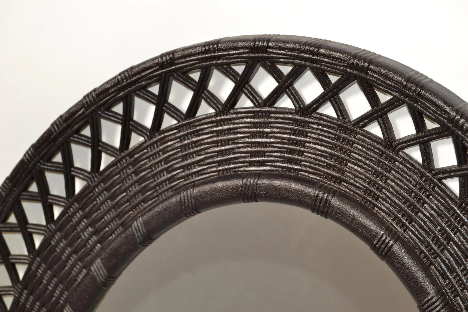 1978 Bohemian Chic Brown Resin Lattice Oval Wall Mirror Made in USA - 8