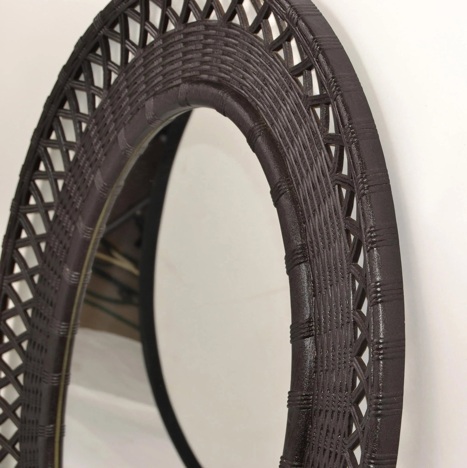 1978 Bohemian Chic Brown Resin Lattice Oval Wall Mirror Made in USA - 9
