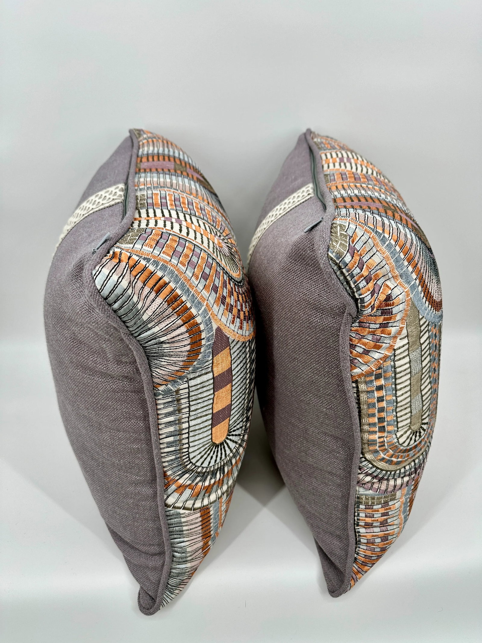 S. Harris Modern Mosaic Mazquita Embroidered Fabric Lavender Linen Pillows - Set of 2 - 10
