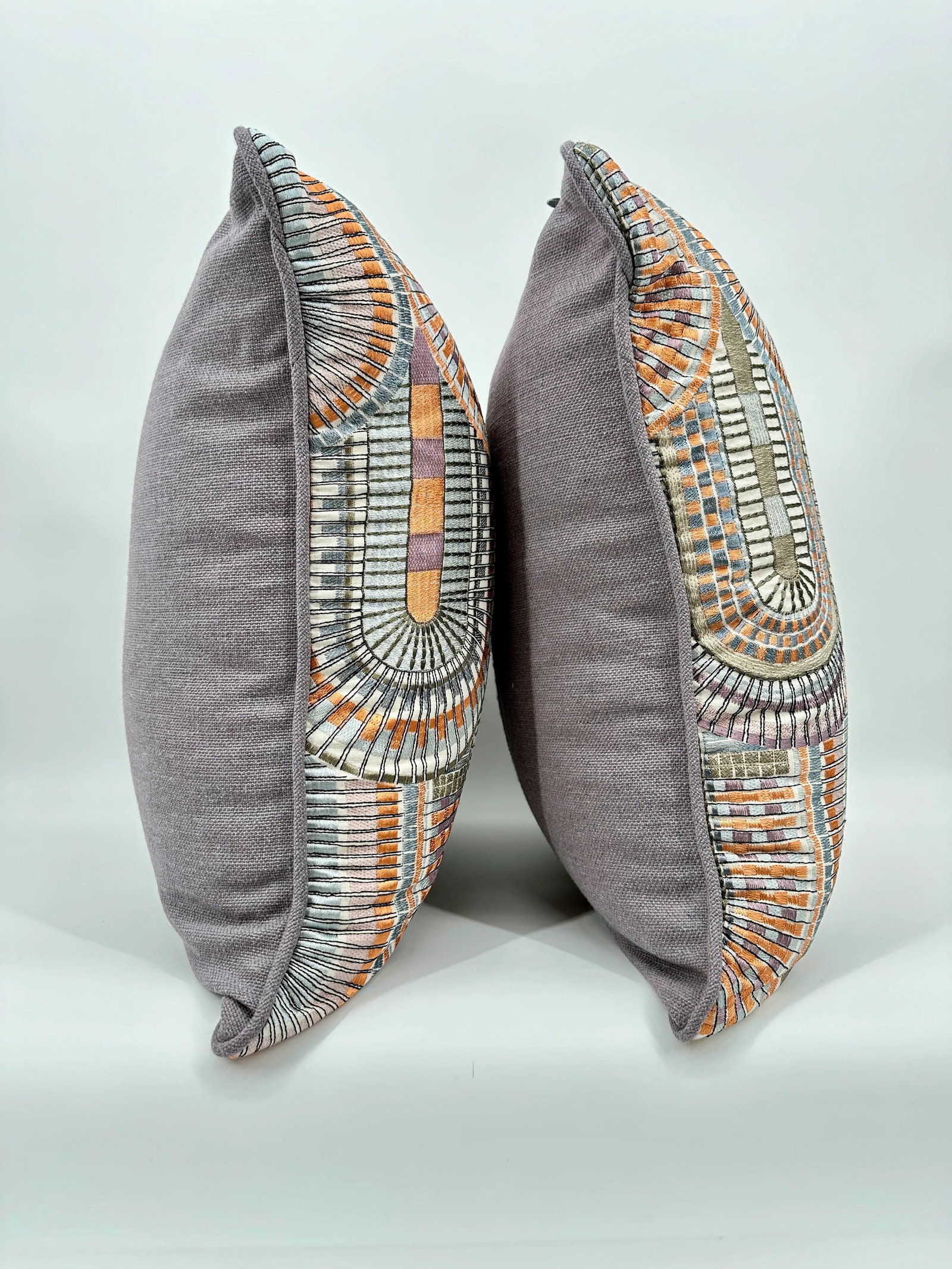 S. Harris Modern Mosaic Mazquita Embroidered Fabric Lavender Linen Pillows - Set of 2 - 11