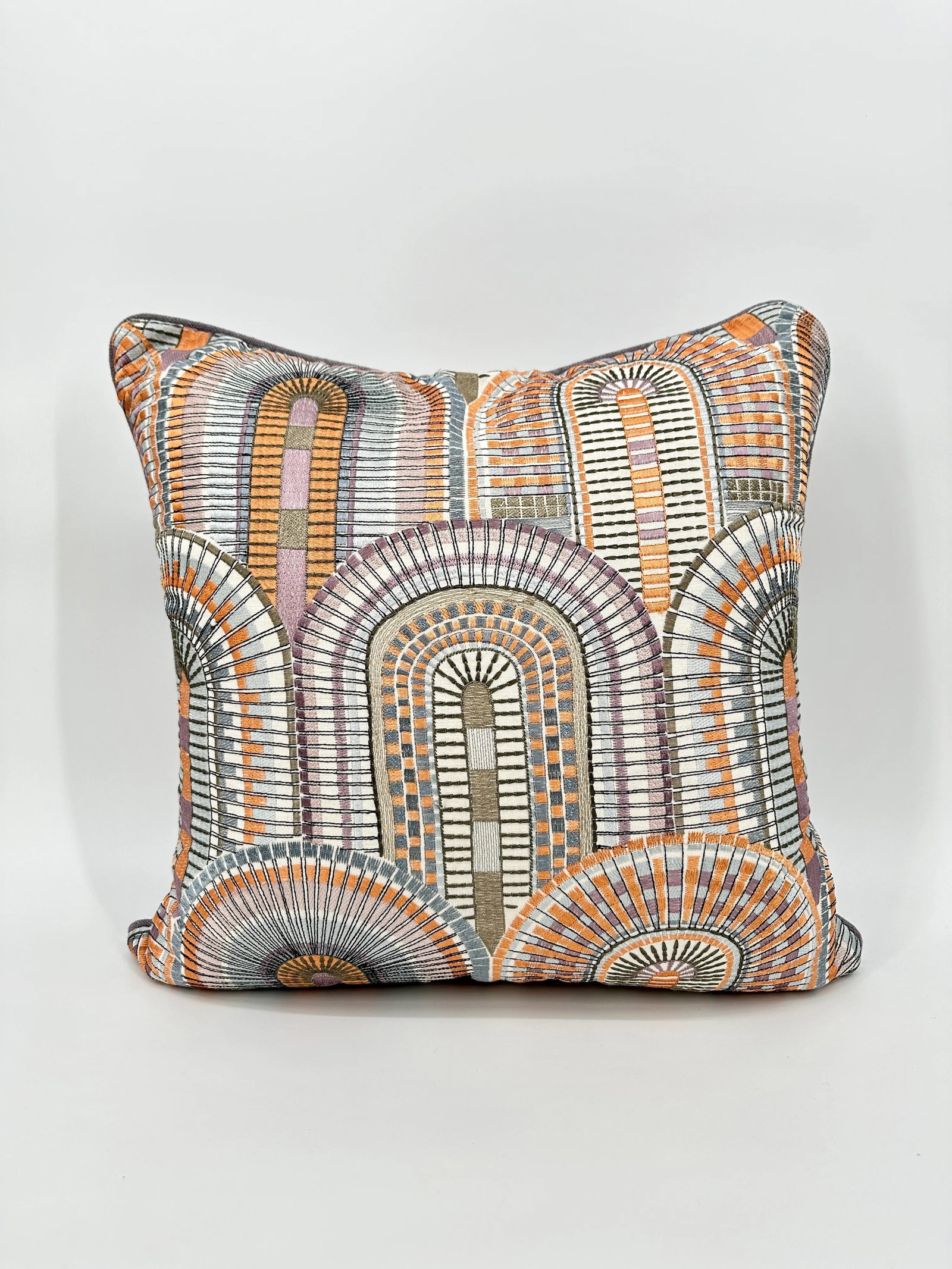 S. Harris Modern Mosaic Mazquita Embroidered Fabric Lavender Linen Pillows - Set of 2 - 2