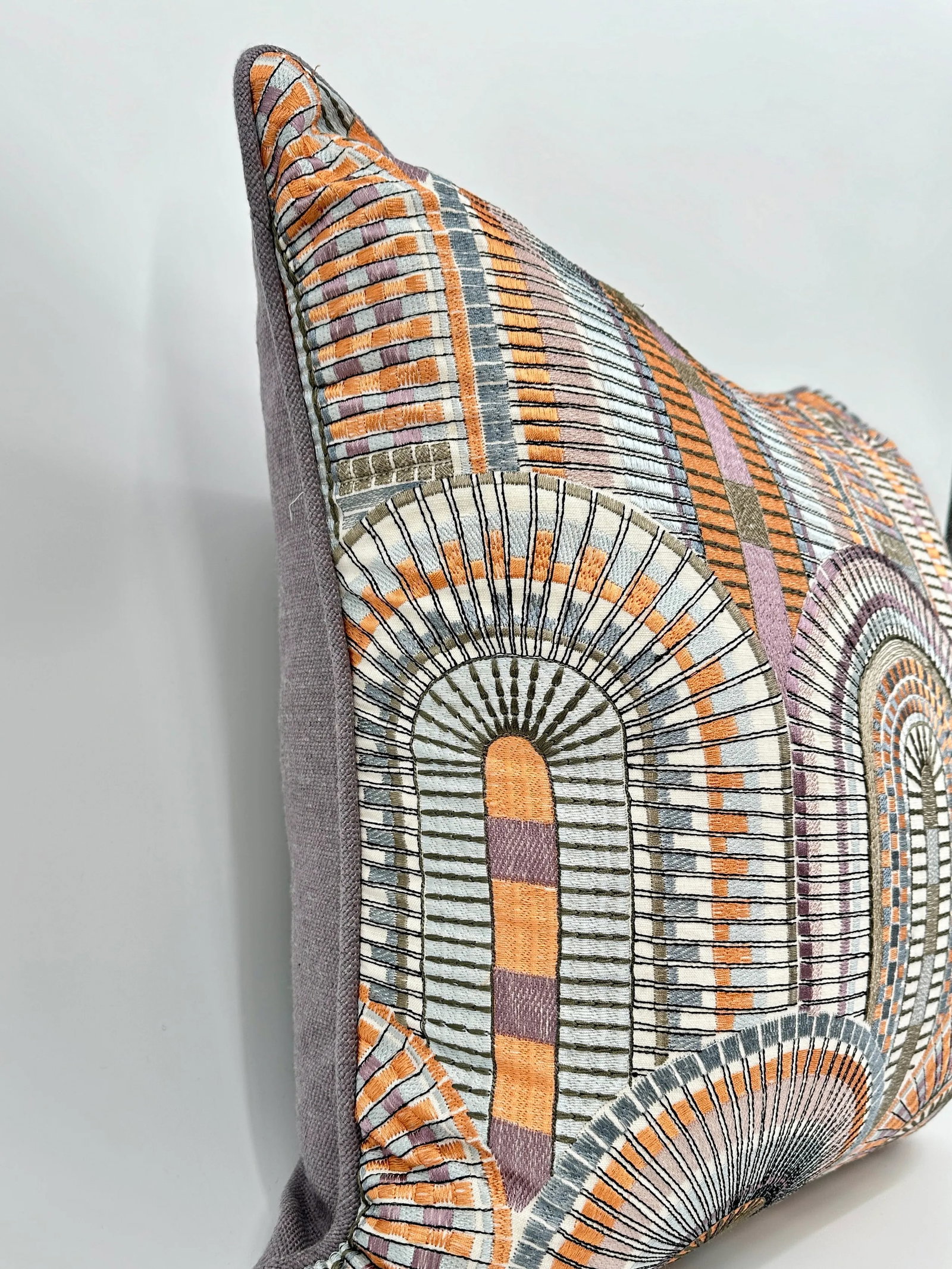 S. Harris Modern Mosaic Mazquita Embroidered Fabric Lavender Linen Pillows - Set of 2 - 3