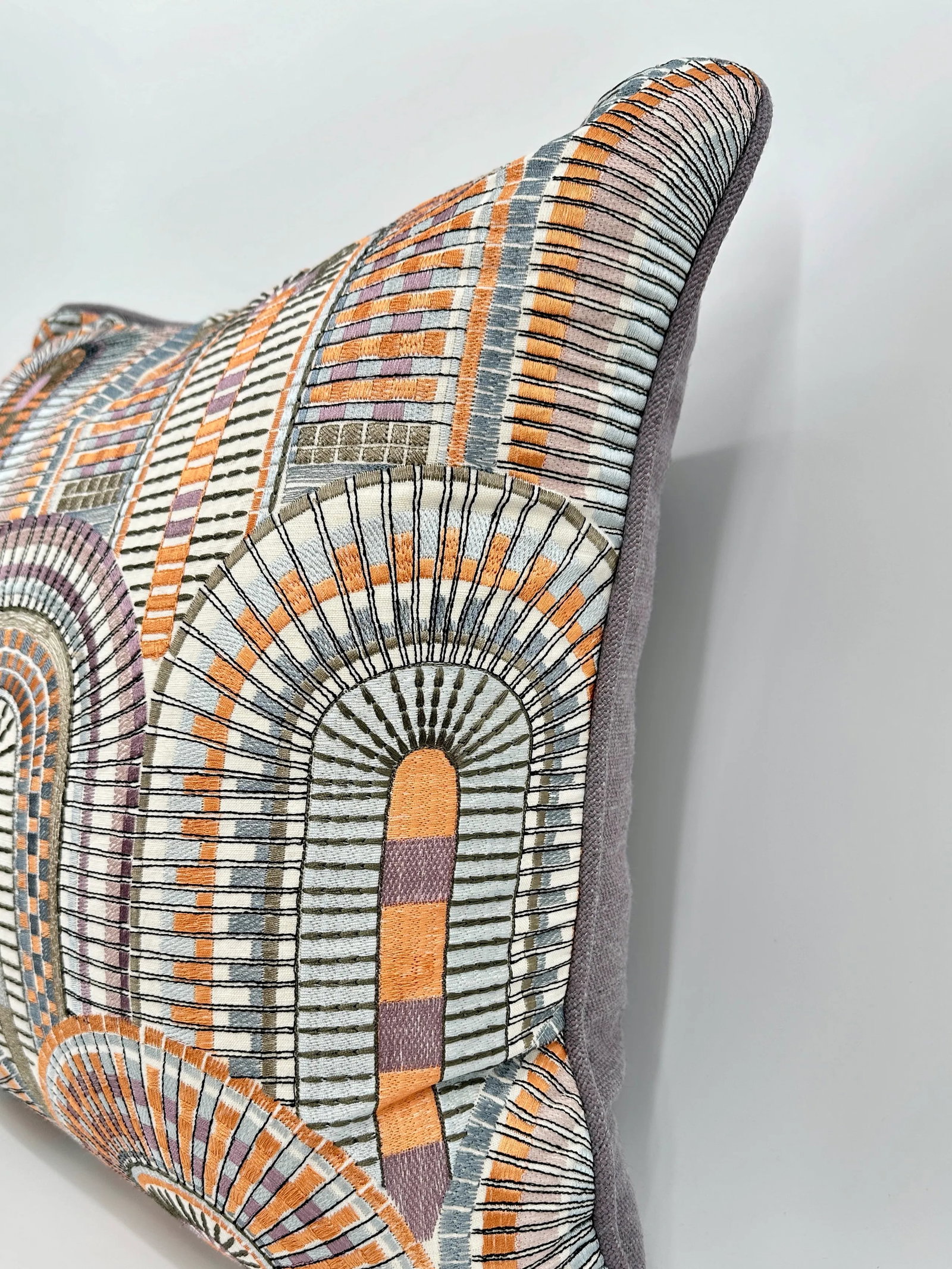 S. Harris Modern Mosaic Mazquita Embroidered Fabric Lavender Linen Pillows - Set of 2 - 4