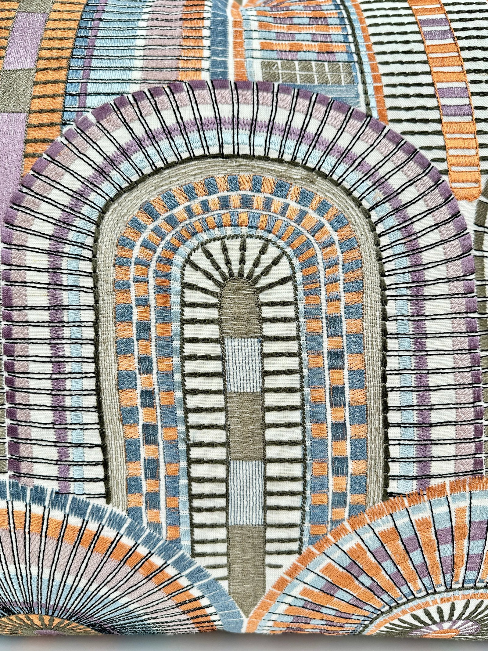 S. Harris Modern Mosaic Mazquita Embroidered Fabric Lavender Linen Pillows - Set of 2 - 5