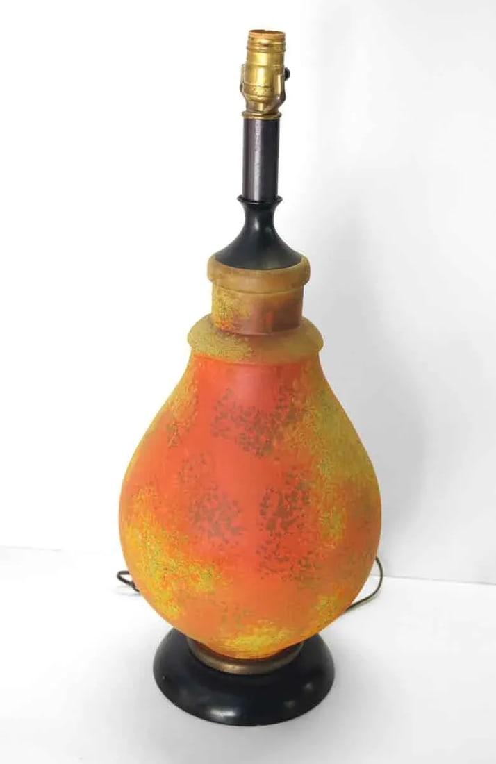 Pair of 1970s Mid Century Orange Glass Table Lamps - 2