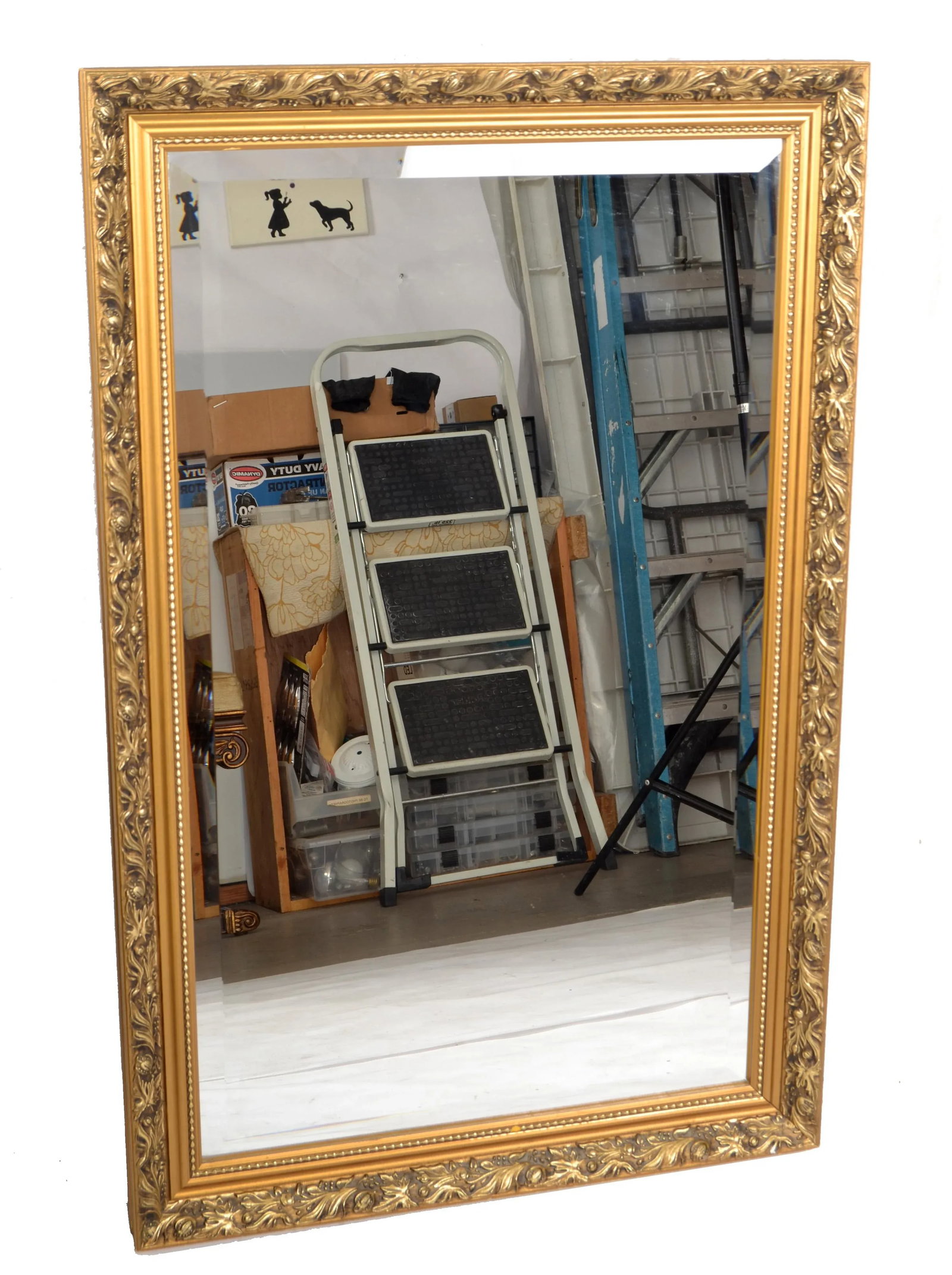 1980s British Neoclassical Giltwood Beveled Wall Mirror Small Dahlia Hand Carved Frame - 4