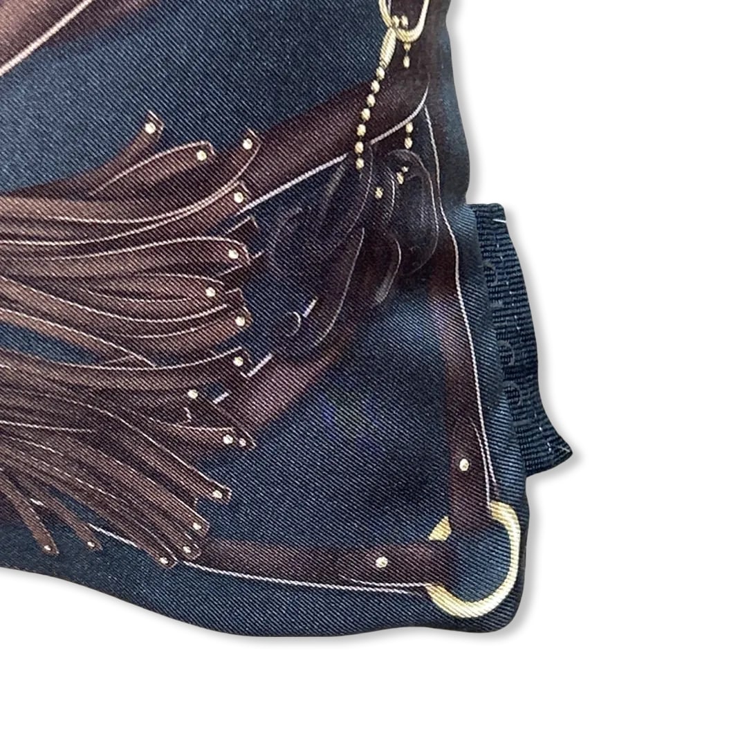 Gucci Harness Tassel Charcoal Gray Vintage Silk Scarf Pillow - 2