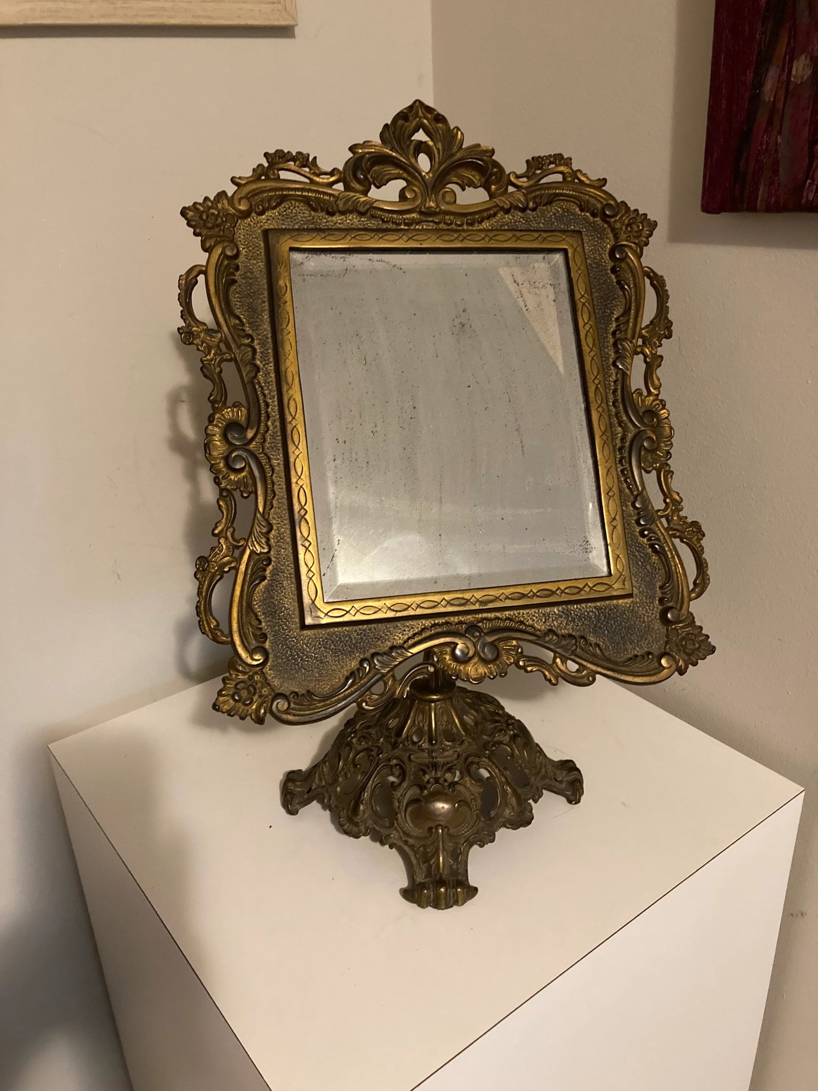 19th Century Ornate Brass Tabletop Mirror on Stand by National Brass and Iron Works - 3