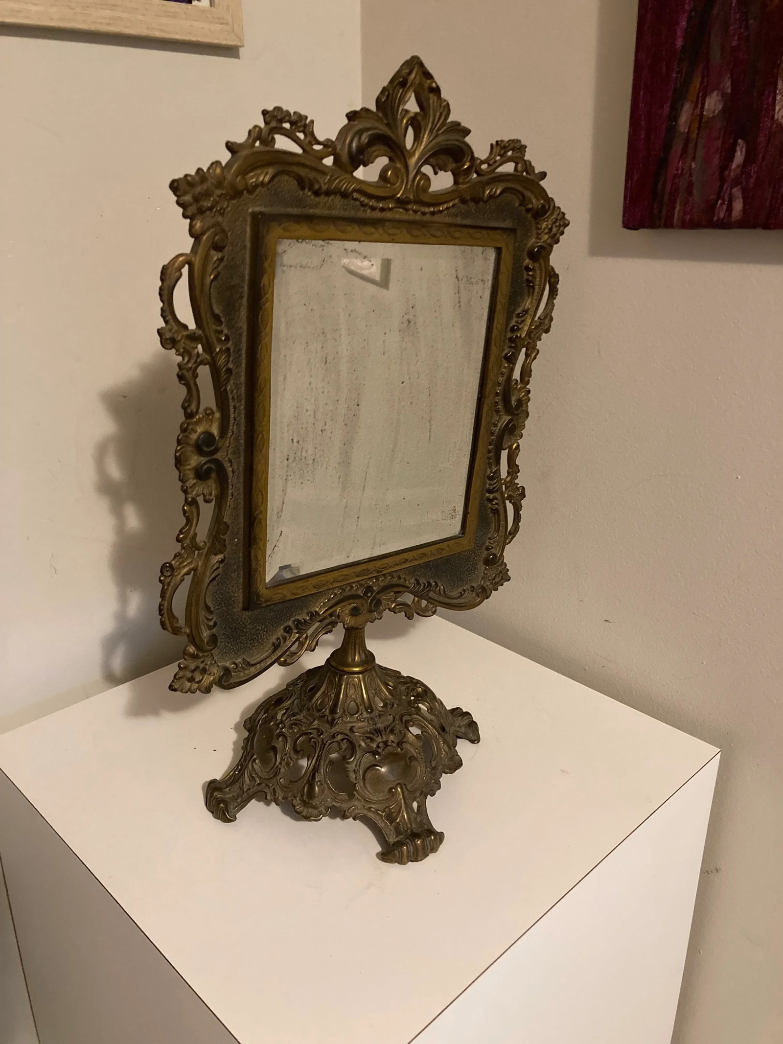 19th Century Ornate Brass Tabletop Mirror on Stand by National Brass and Iron Works - 8