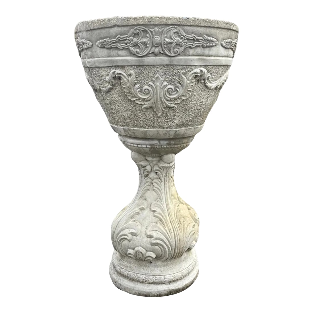 Mid 20th Century Concrete Planter: A victorian style stone planter from the Mid 20th Century era. A gorgeous planter to add to your garden. Condition: Alterations: Original Condition Unaltered Imperfections: Some Imperfections Conditio