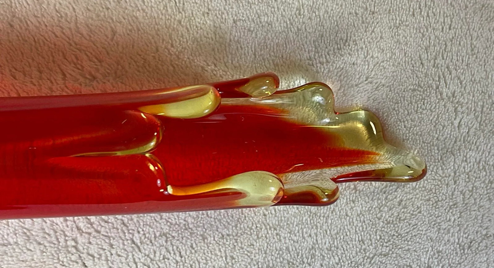 Vintage Mid Century Modern Kanawha Glass Orange Moon and Stars Glass Swung Vase 18" Tall Footed Base - 8