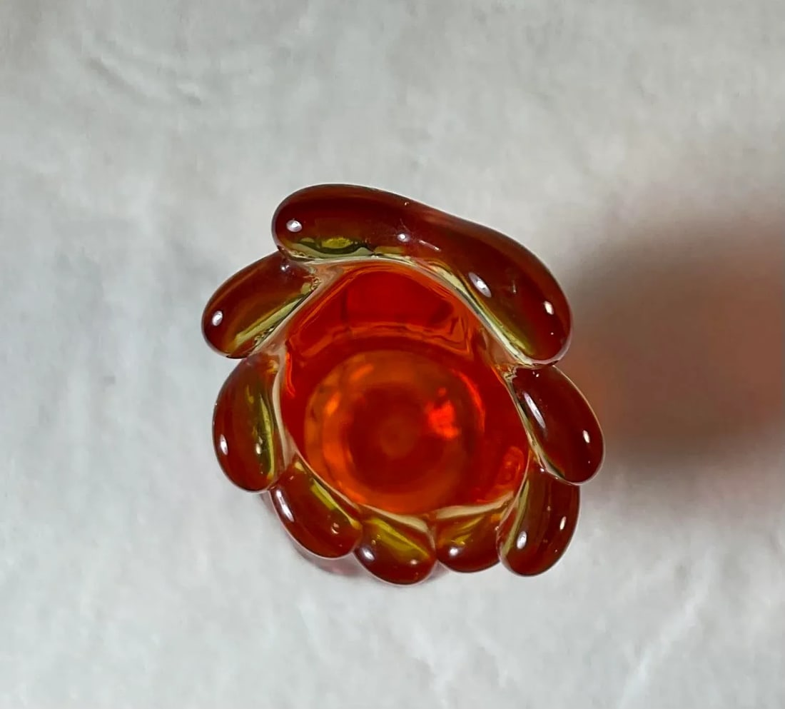 Vintage Mid Century Modern Kanawha Glass Orange Moon and Stars Glass Swung Vase 18" Tall Footed Base - 9