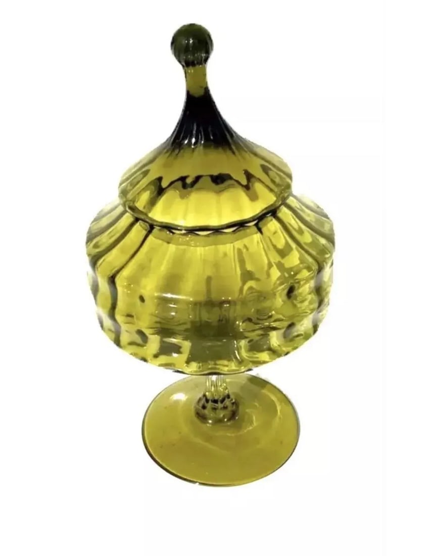 Vintage Mid Century Modern Italian Empoli Blown Glass Apothecary Jar Green Italy. - 4