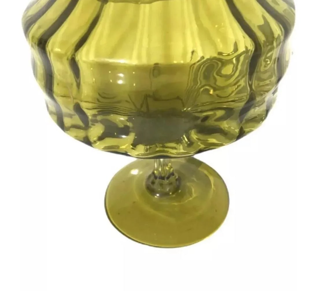 Vintage Mid Century Modern Italian Empoli Blown Glass Apothecary Jar Green Italy. - 6