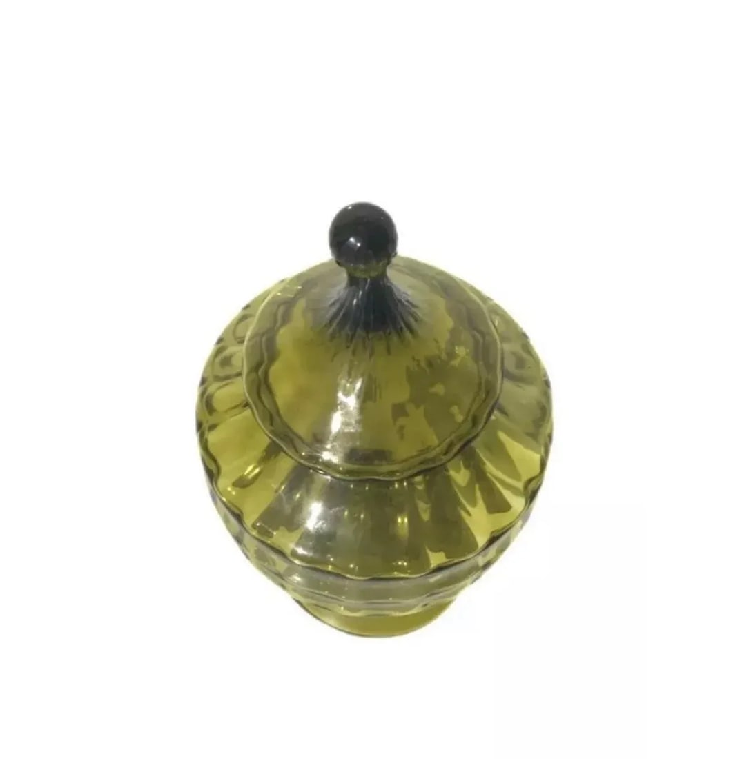 Vintage Mid Century Modern Italian Empoli Blown Glass Apothecary Jar Green Italy. - 7