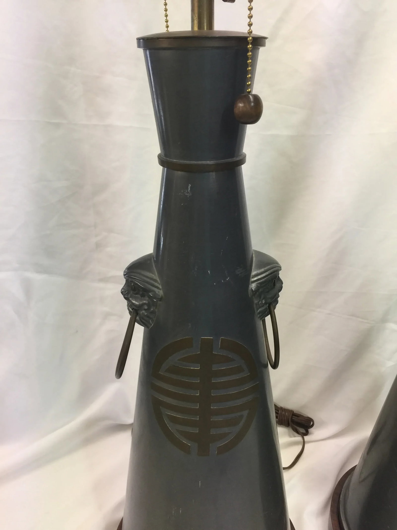 Pair of Vintage Chinese Pewter Lamps Trumpet Form - 2