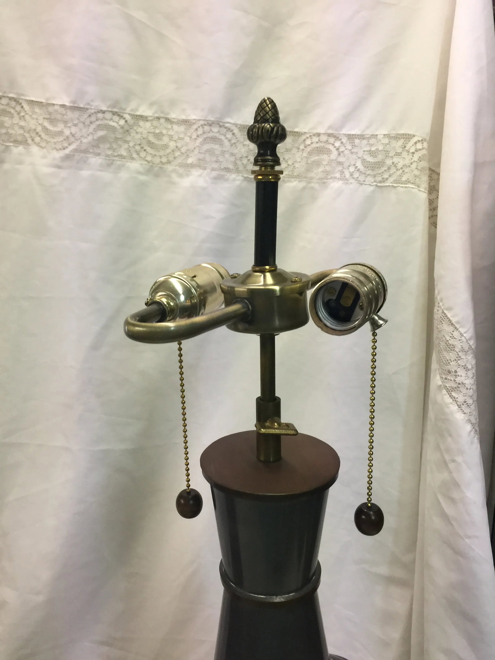 Pair of Vintage Chinese Pewter Lamps Trumpet Form - 4