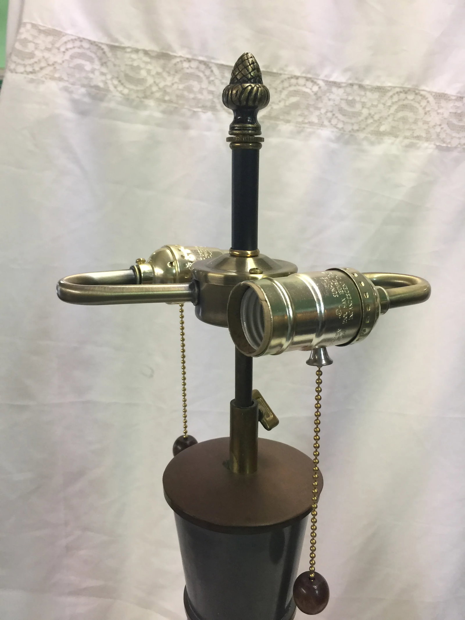Pair of Vintage Chinese Pewter Lamps Trumpet Form - 5