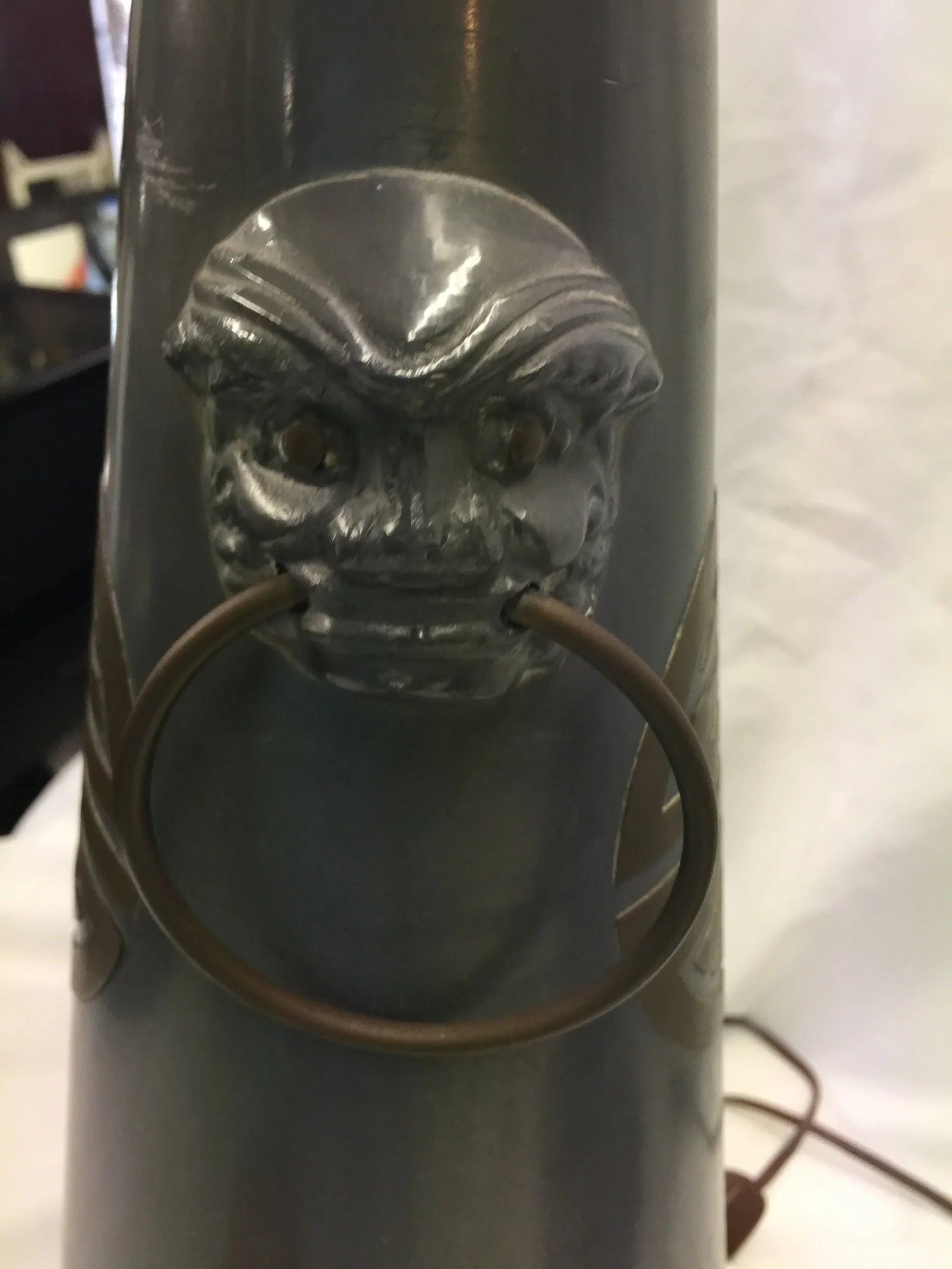 Pair of Vintage Chinese Pewter Lamps Trumpet Form - 6