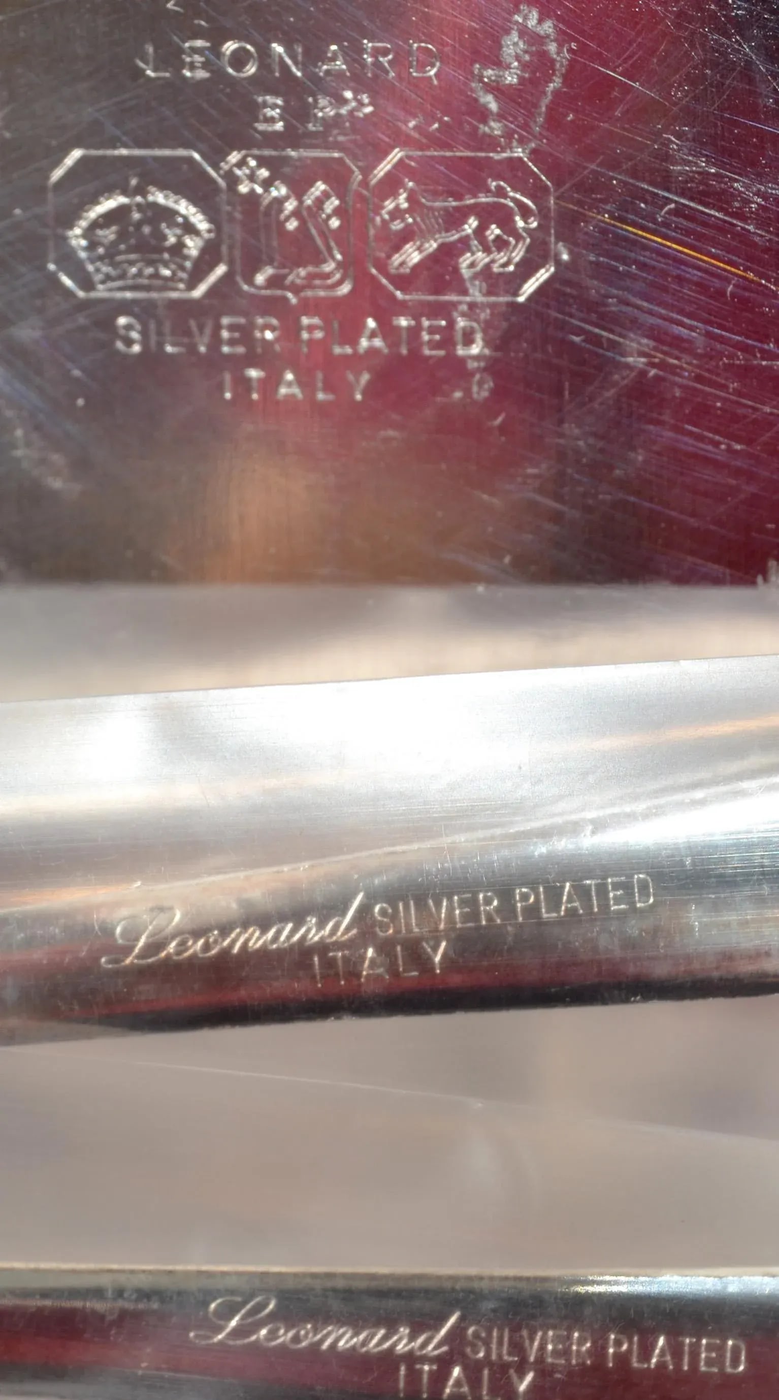 1970s Trademark Leonard Italy Silver Plate Victorian Footed Serving Tray 3 Forks Glass Inserts - 11