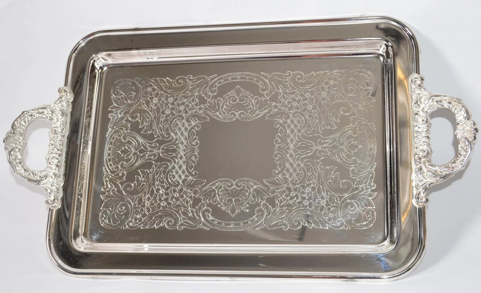 1970s Trademark Leonard Italy Silver Plate Victorian Footed Serving Tray 3 Forks Glass Inserts - 5