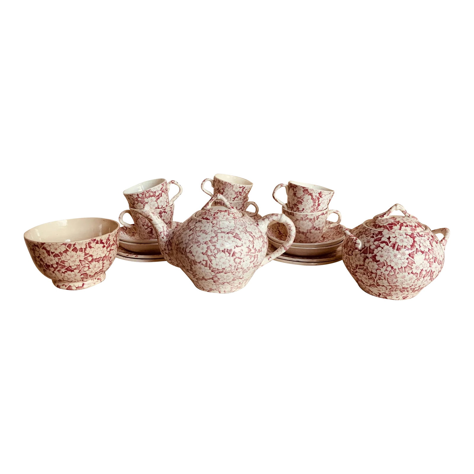 Antique Staffordshire Child's Tea Set, British Anchor Pottery, Apple Blossom Pattern, Circa 1850: Antique Staffordshire Child's Tea Set, British Anchor Pottery, Apple Pattern, Circa 1850 "Start As You Mean to Go On" - Antique Staffordshire Child's Tea Set, Apple Pattern, Circa 1850, Found on