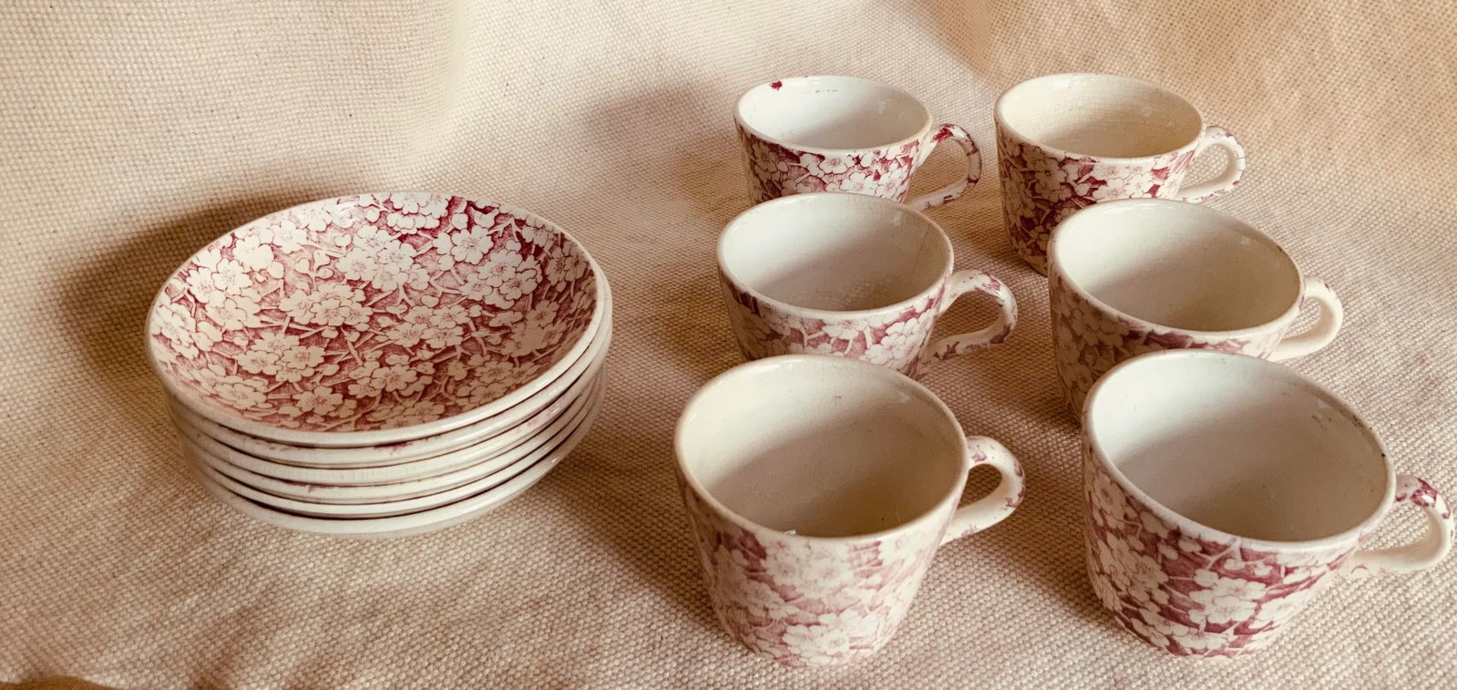 Antique Staffordshire Child's Tea Set, British Anchor Pottery, Apple Blossom Pattern, Circa 1850 - 3