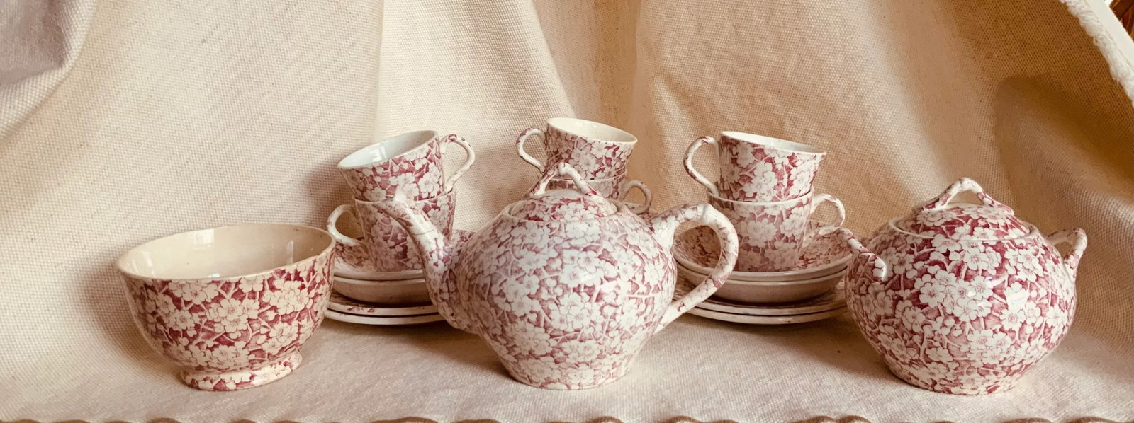 Antique Staffordshire Child's Tea Set, British Anchor Pottery, Apple Blossom Pattern, Circa 1850 - 8