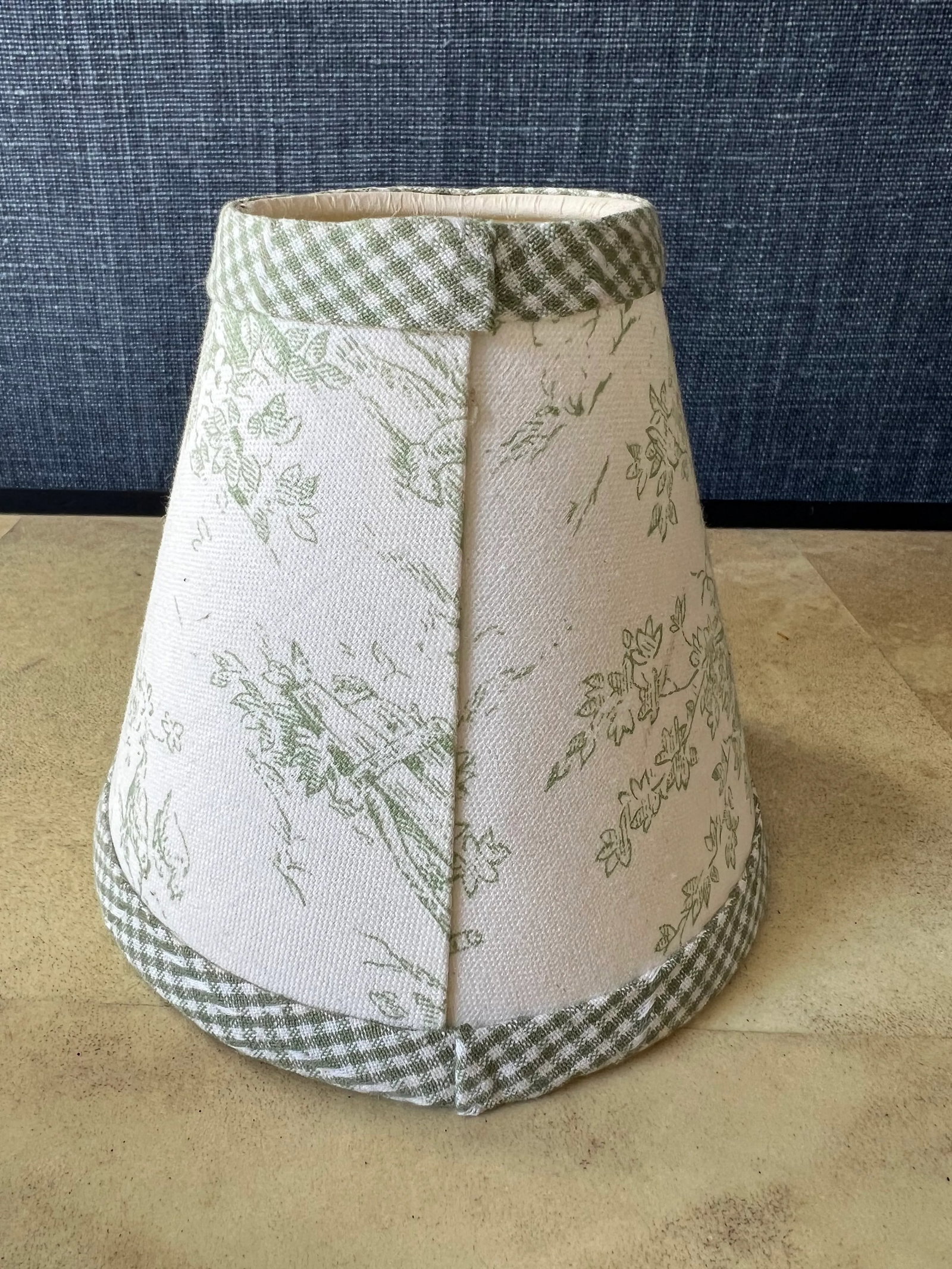 Set of 3 Green Toile Clip on Lamp Shades for Chandeliers or Sconces With Gingham Trim - 5