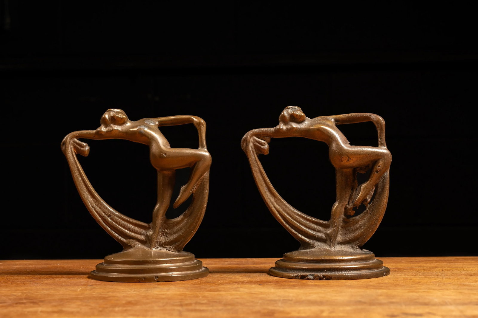 1920s Cast Brass Art Deco Scarf Dancer Bookends- Set of 2 - 4