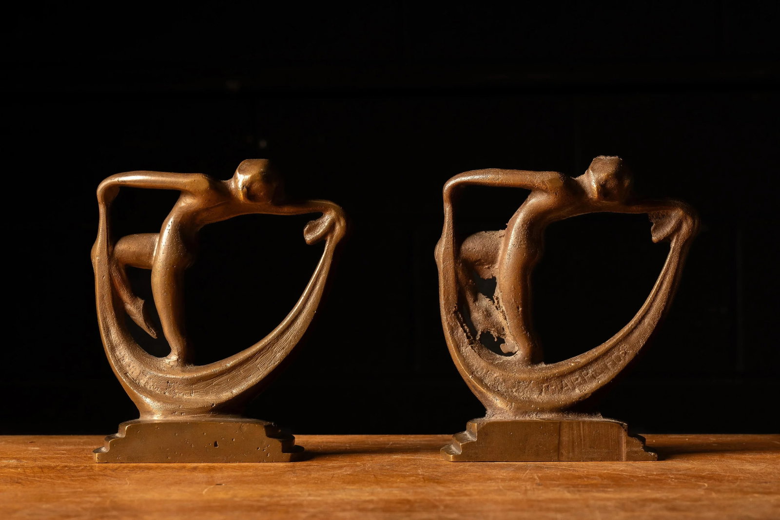 1920s Cast Brass Art Deco Scarf Dancer Bookends- Set of 2 - 5