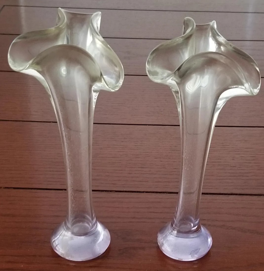 Fluted Ruffled Bud Vases Hand Blown Depression Glass With Lavender Tinge - a Pair - 2