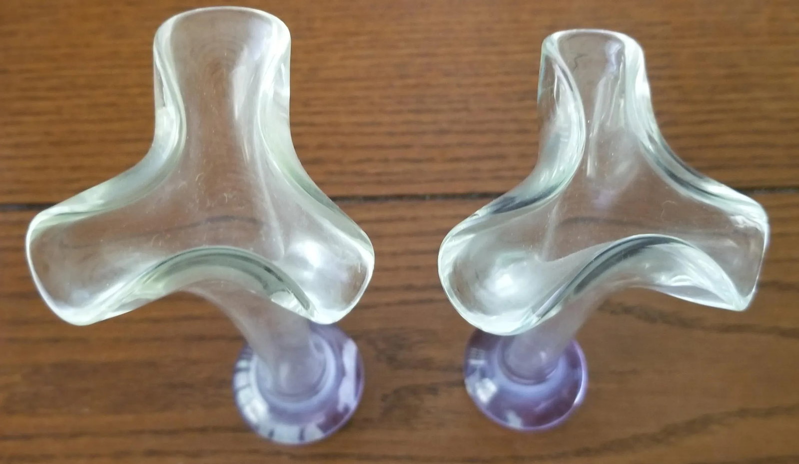 Fluted Ruffled Bud Vases Hand Blown Depression Glass With Lavender Tinge - a Pair - 3