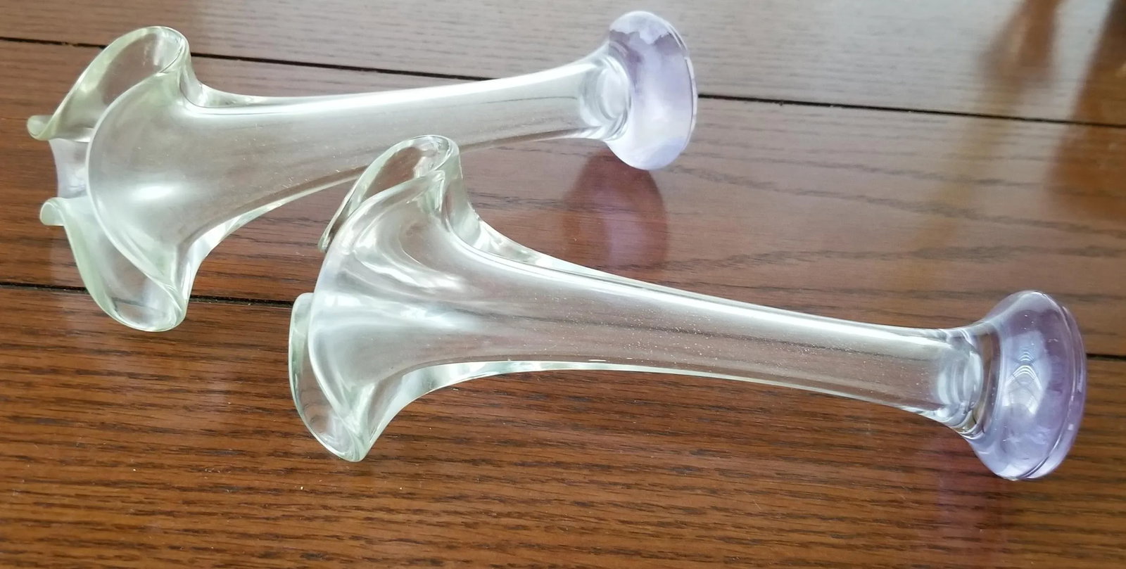 Fluted Ruffled Bud Vases Hand Blown Depression Glass With Lavender Tinge - a Pair - 4