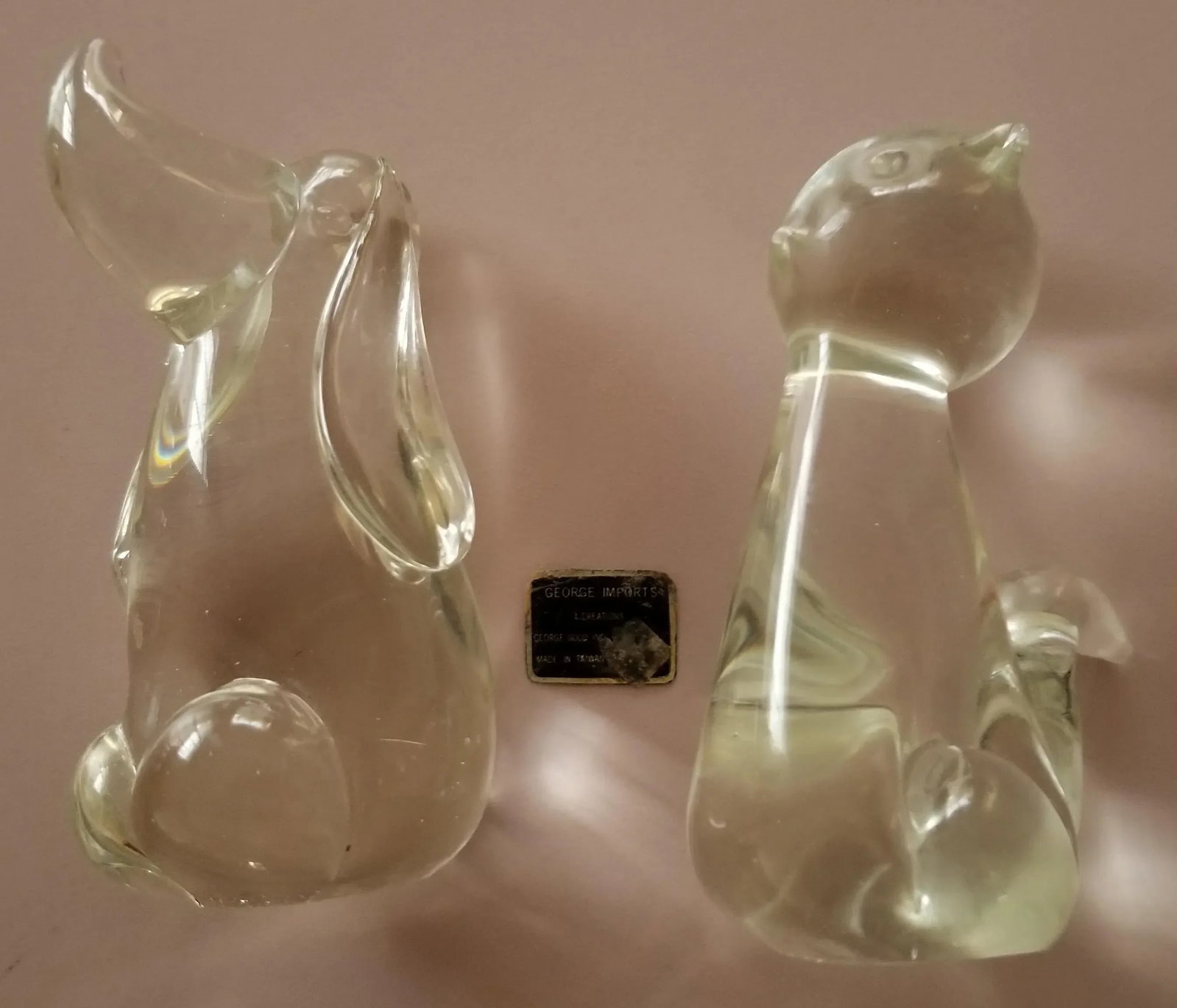 Basset Mid-Century Modern Glass Dog & Cat Figurines/Paperweights - a Pair - 3