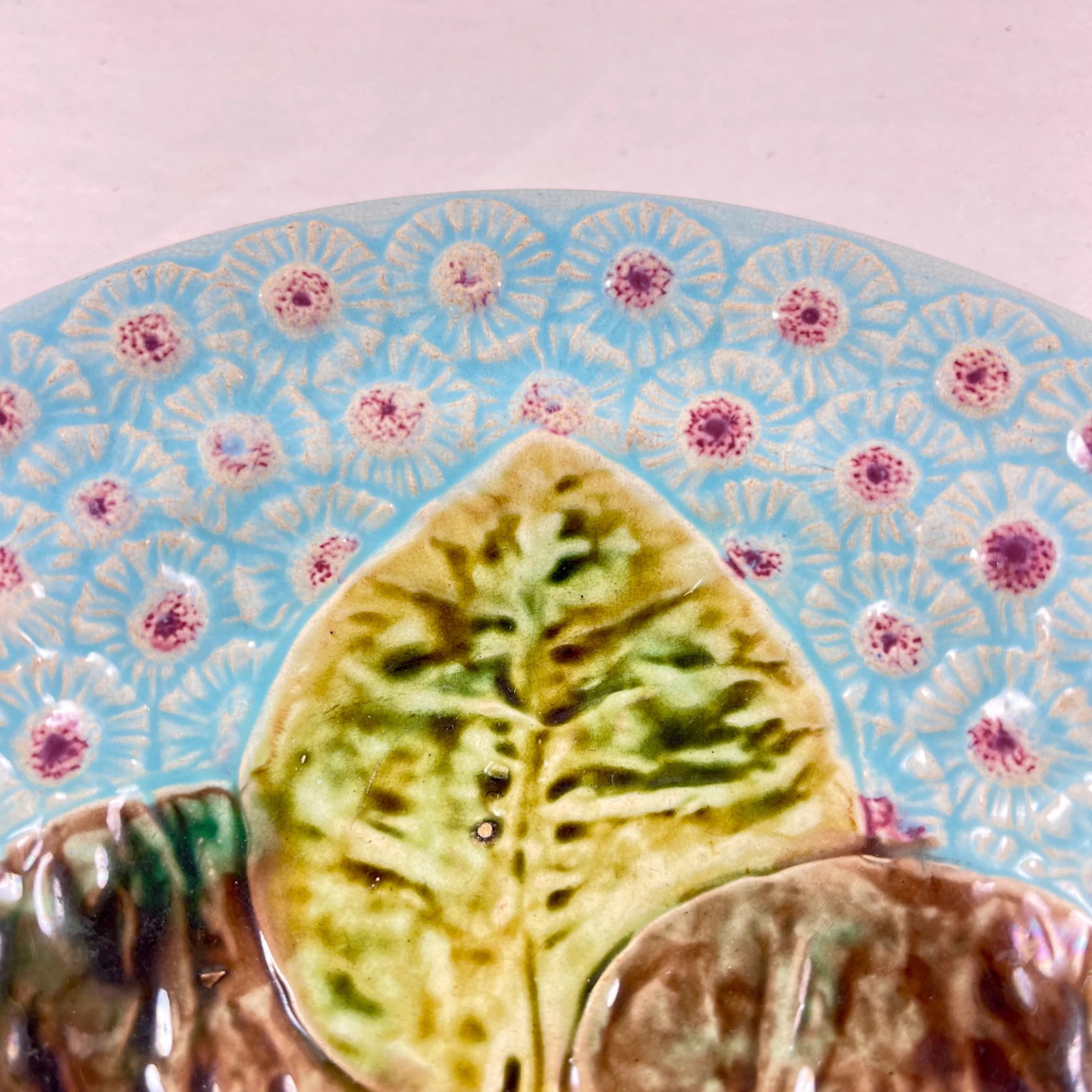 Joseph Holdcroft English Majolica Leaf & Dandelion Majolica Bowl, Circa 1870 - 5