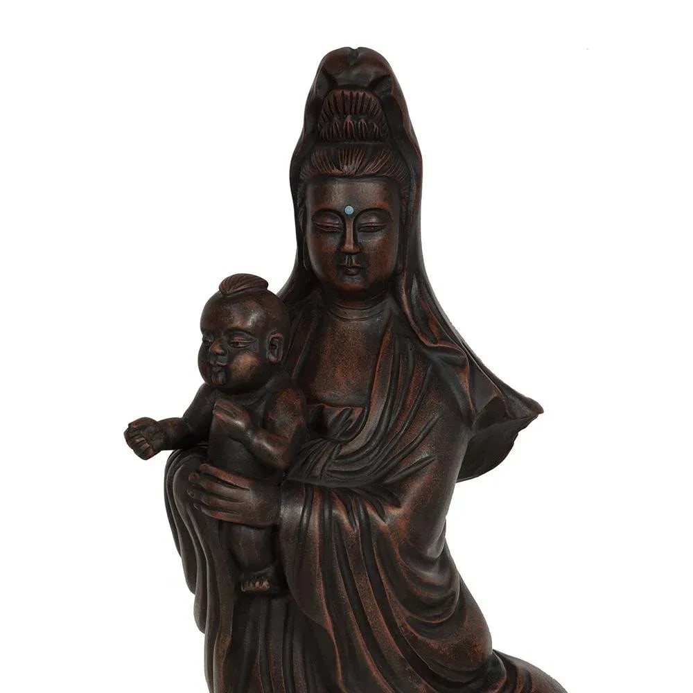 1950s Vintage Chinese Carved Purple Clay Kwan Yin Statuary - 2