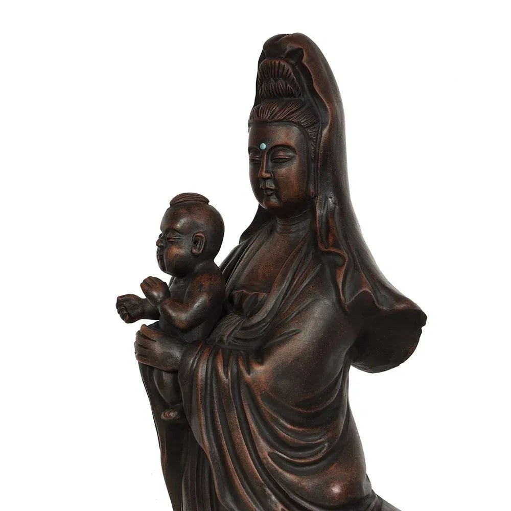1950s Vintage Chinese Carved Purple Clay Kwan Yin Statuary - 8