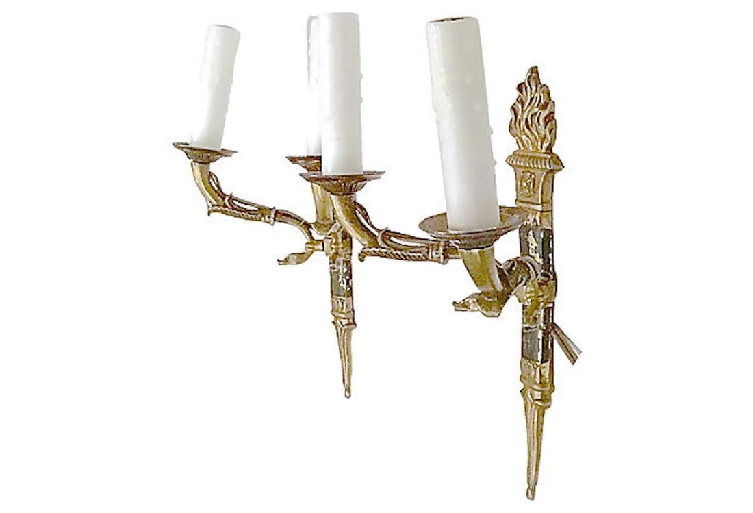 Antique French Empire Torch & Swan Sconces - a Pair - 2