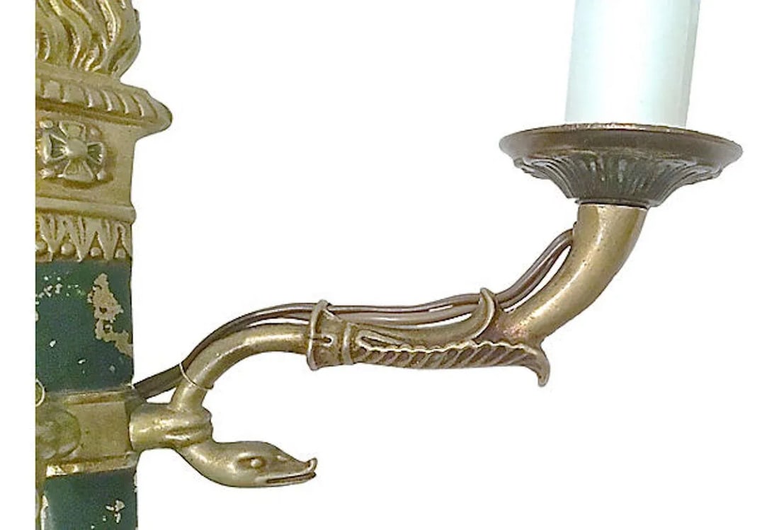 Antique French Empire Torch & Swan Sconces - a Pair - 5