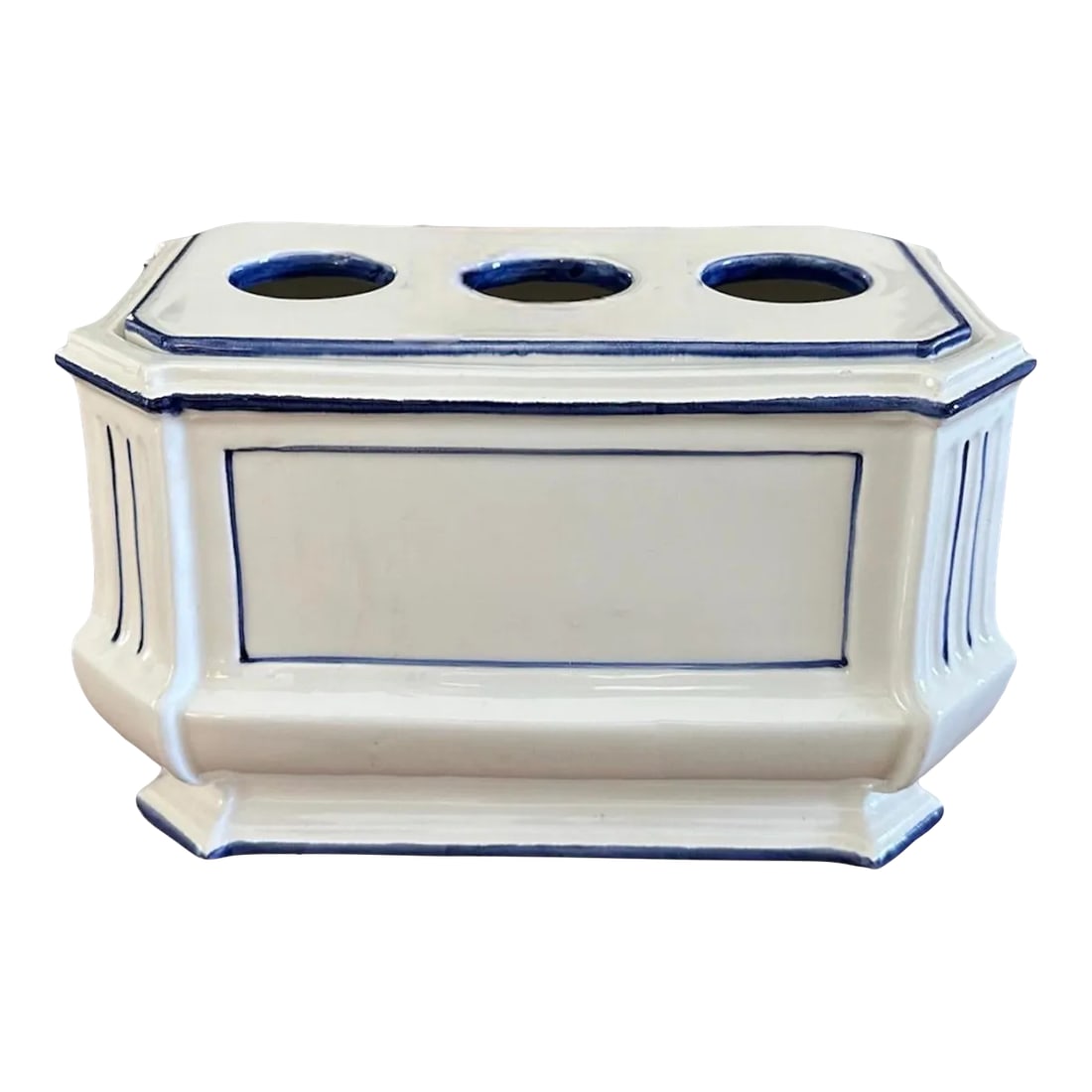Vintage Large Italian Blue & White Ceramic Bough Pot / Floral Arranger / Flower Frog / Tulipiere / J: A lovely, vintage ceramic bough pot/floral arranger. Features a white ceramic body accented by hand painted blue accents. Stamped "Made in Italy" to the verso. Condition: Alterations: Original Conditi