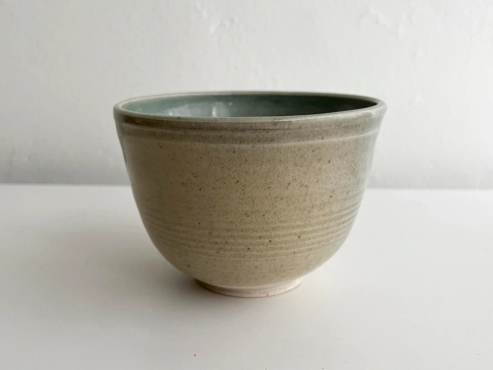 Vintage Sage Green and Tan Ceramic Bowl, Signed - 2