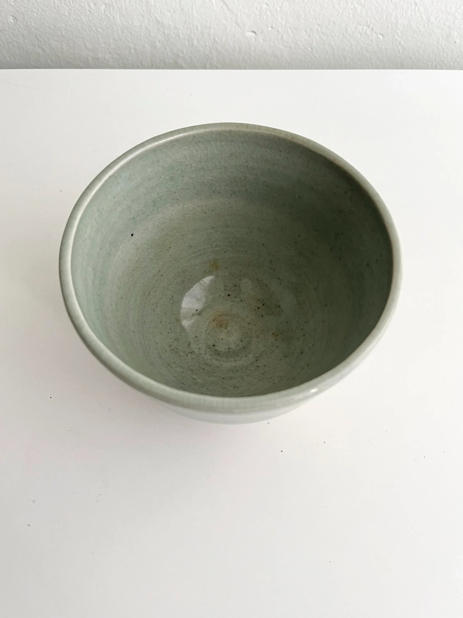 Vintage Sage Green and Tan Ceramic Bowl, Signed - 4