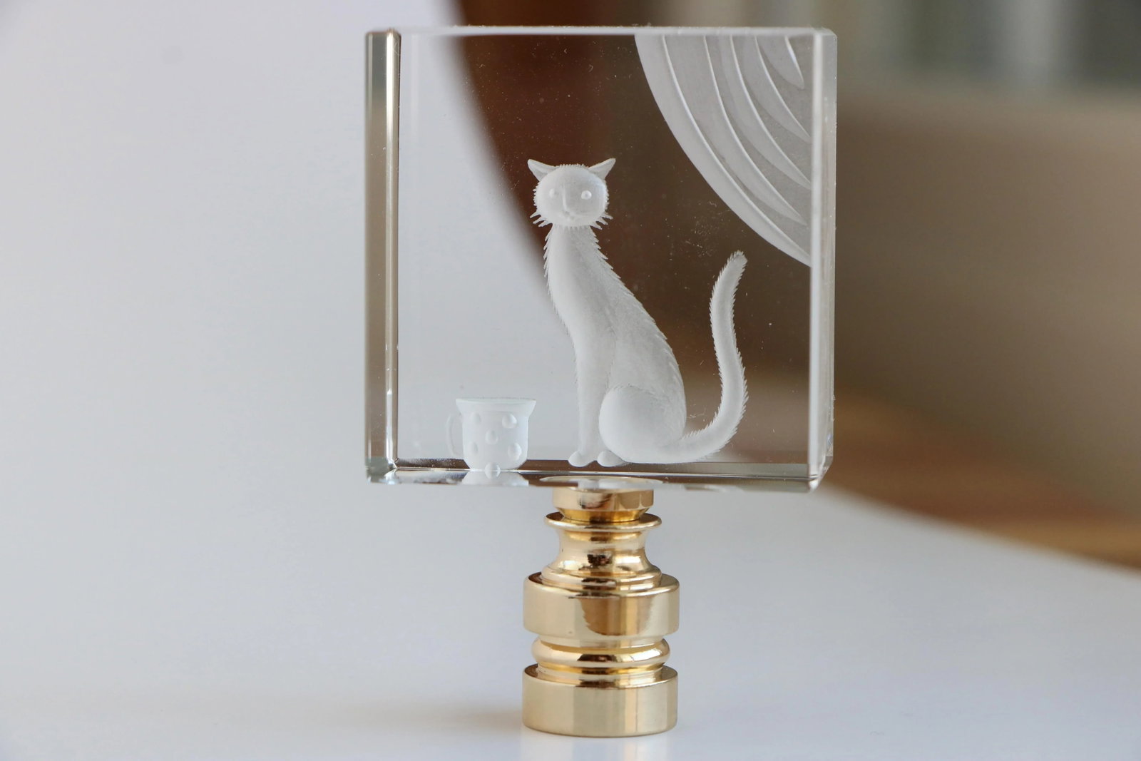 Crystal Cat Lamp Finial on Golden Brass Hardware - 2