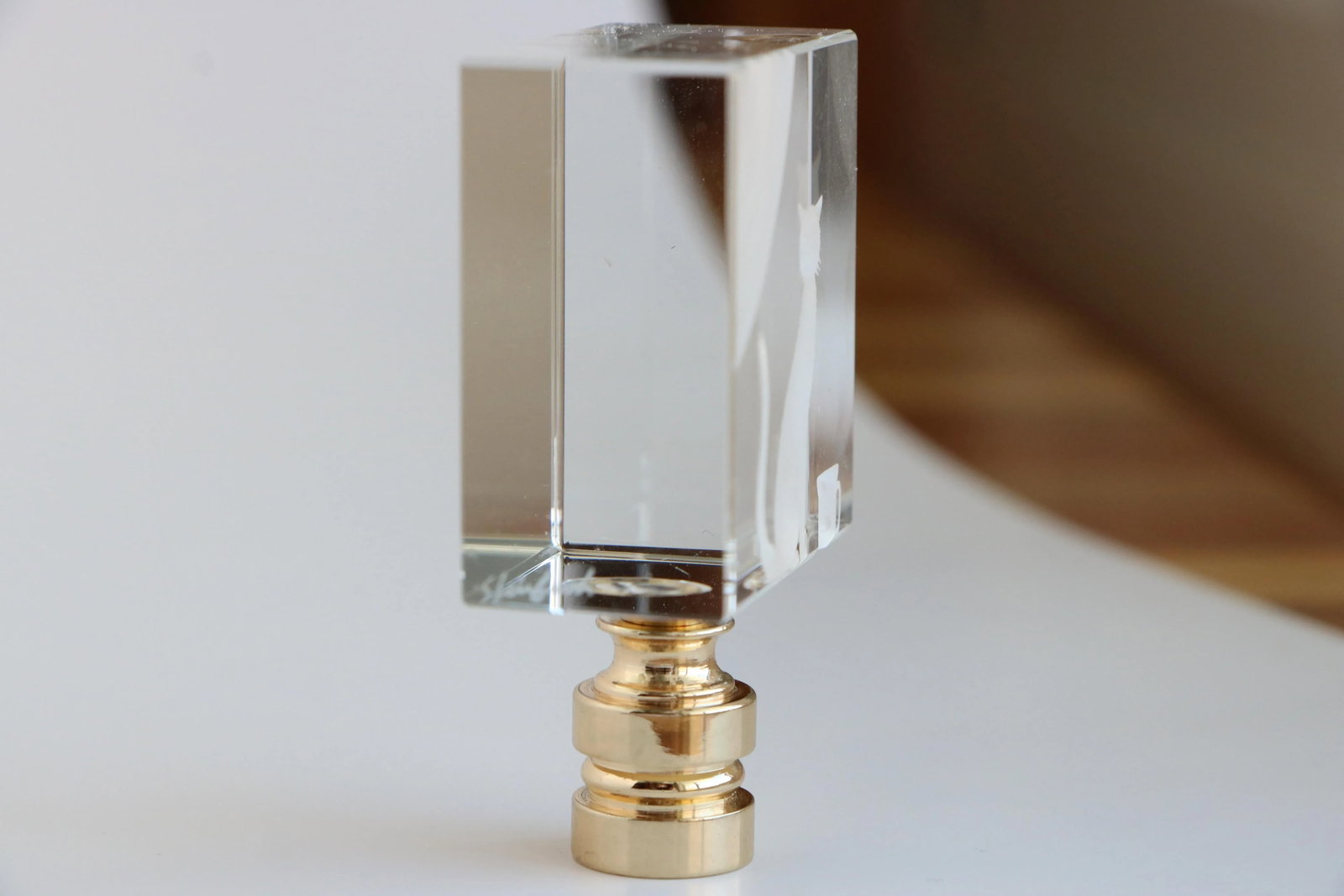Crystal Cat Lamp Finial on Golden Brass Hardware - 3