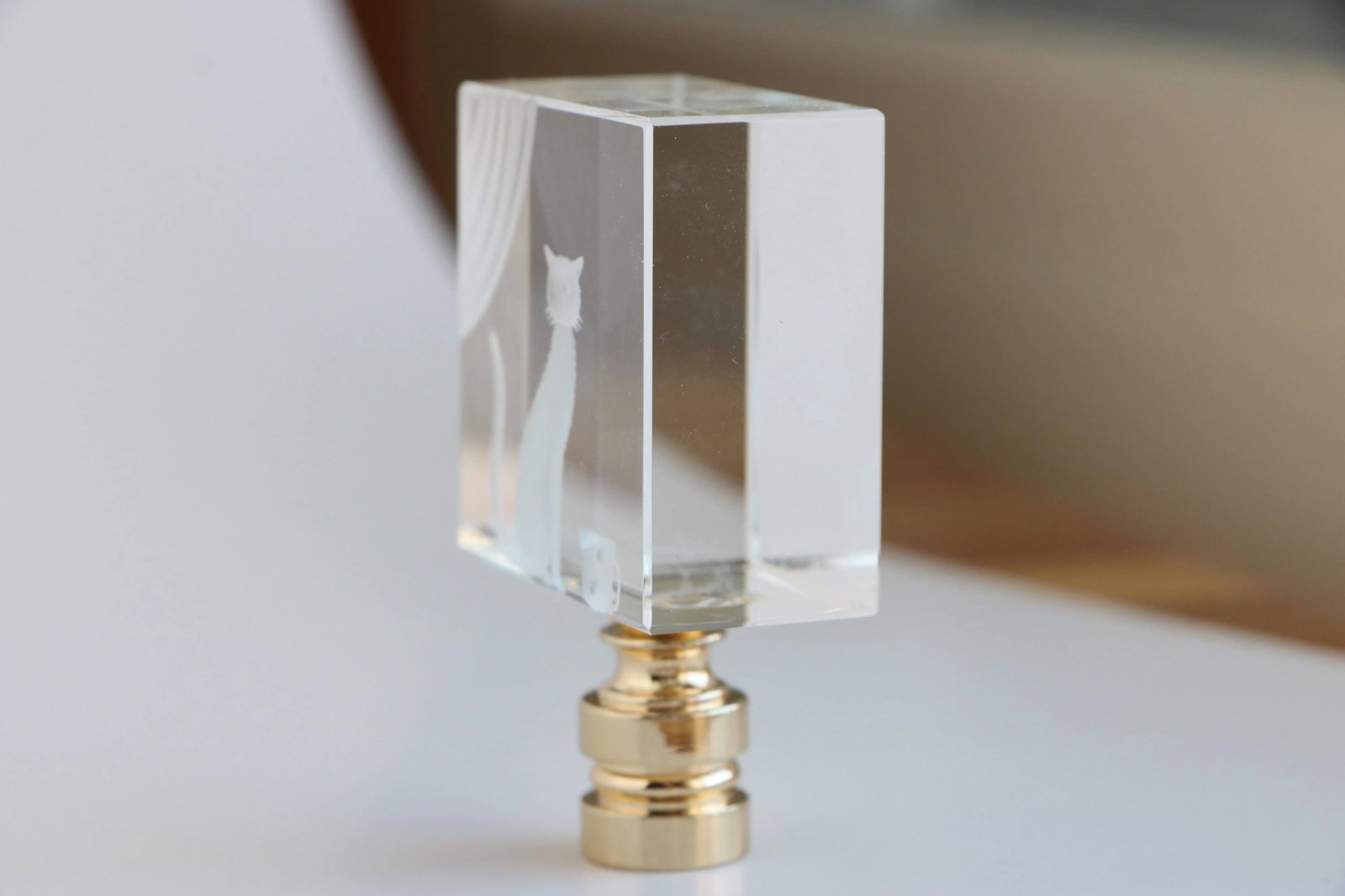 Crystal Cat Lamp Finial on Golden Brass Hardware - 4