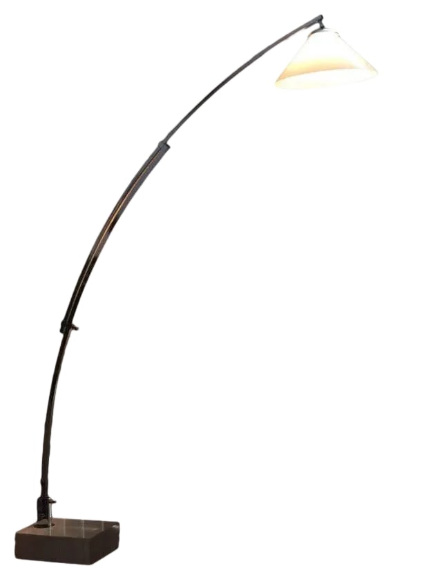 Mid-Century Chrome Floor Arch Telescoping Lamp: Offering one of my lamp obsessions... a wonderful mid-century chrome floor lamp with Italian marble base and a milk glass white shade. Ideal over sofas or dining tables. The extension arm will allow