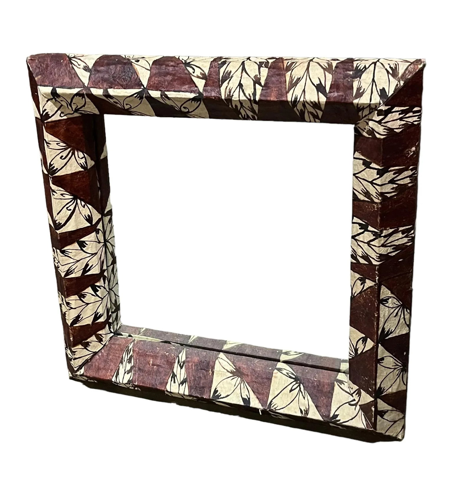 1950s Mirror Framed in Tonga Tapa Cloth - 2